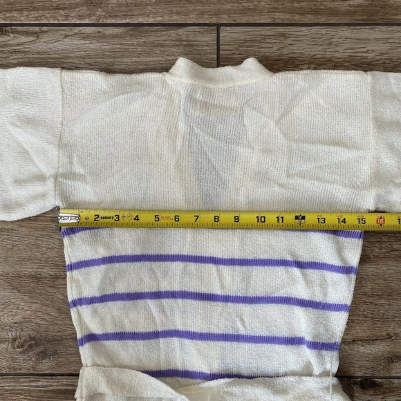 Vintage Cardigan Sweater Tie Belt Stripe Embroidered Flower Medium - Picture 3 of 9